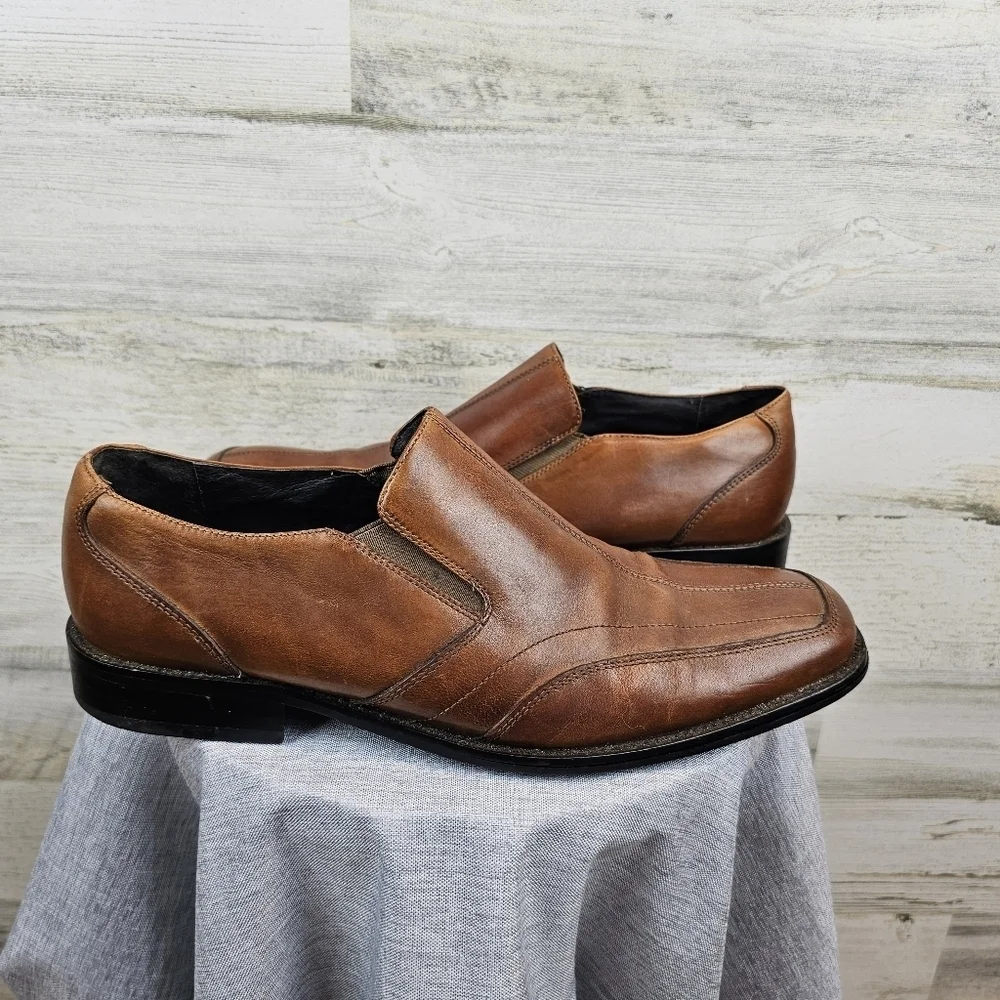 Aston Grey Collection Monterey Leather Loafers Mens Size 9 Cognac Slip On Dressy